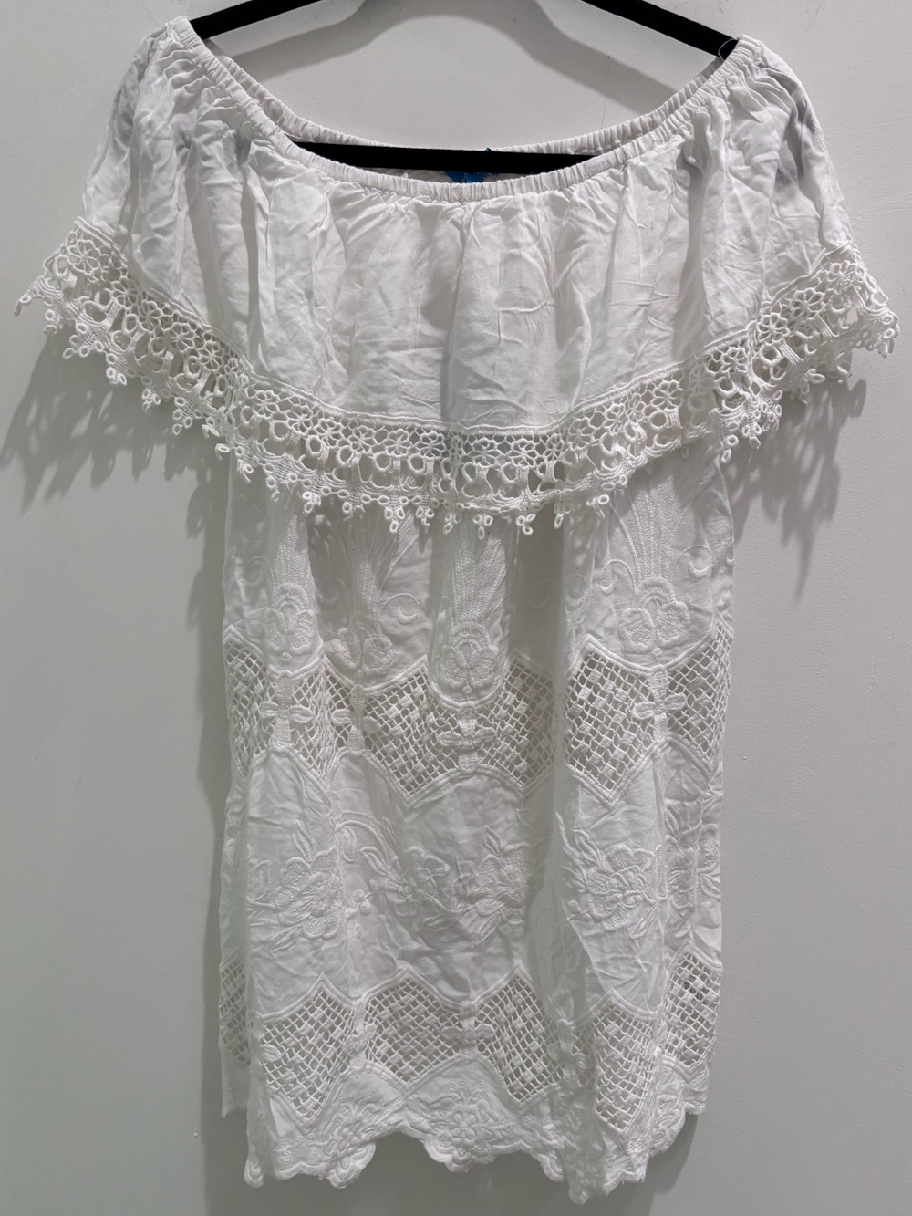 blue island White Off-Shoulder Crochet Hem Dress